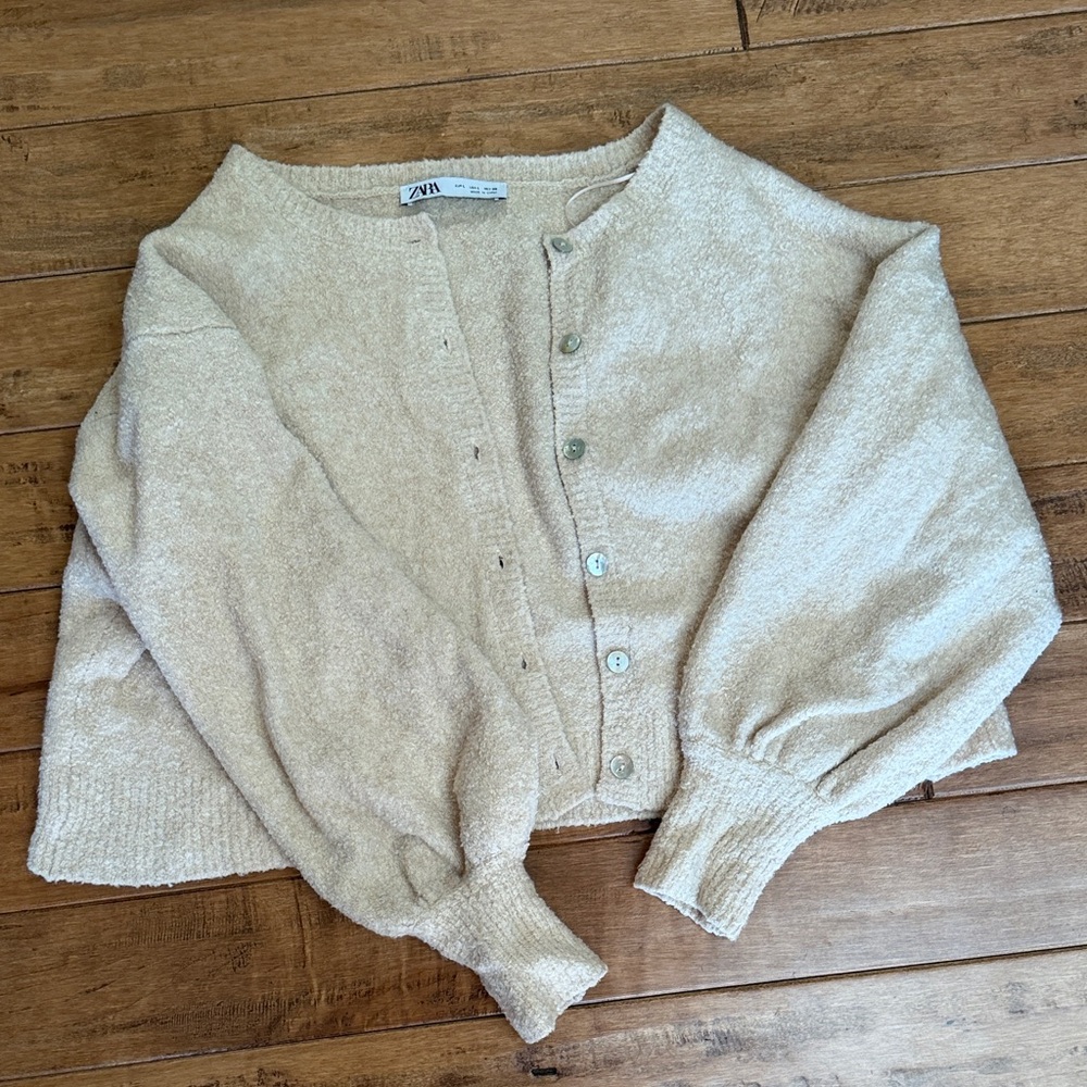 Zara Beige Button-Up Women Cardigan
